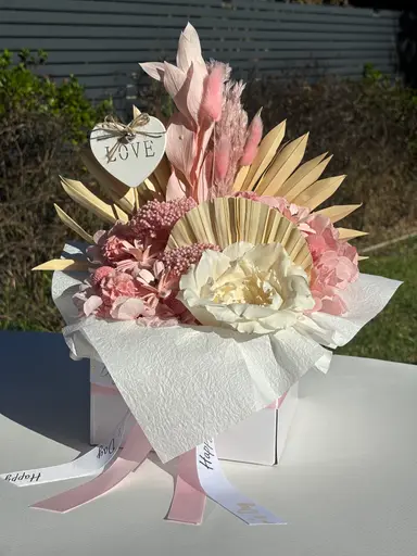 Blush Love Box — pink preserved bouquet in presentation box