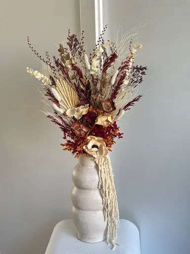Russet Whispers Vase — warm toned dried arrangement in cream vase