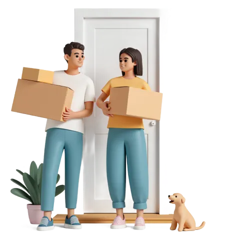A young couple moving into their new home