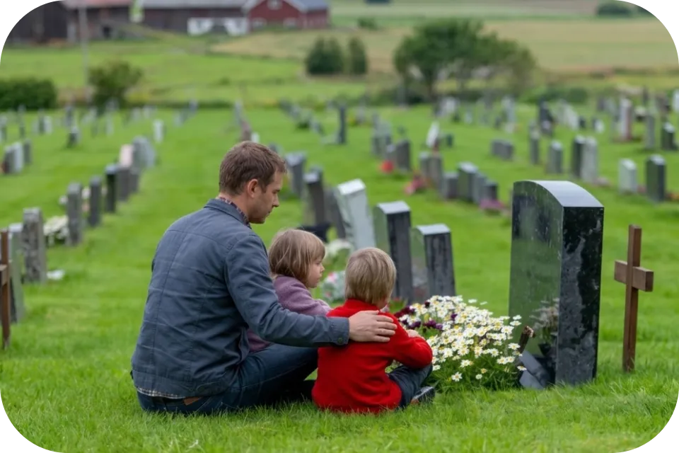 Family at pet's resting place